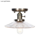 Sleek Metal Semi Flush Mount Industrial Light Fixture With 1 Bulb For Living Room In White/Clear