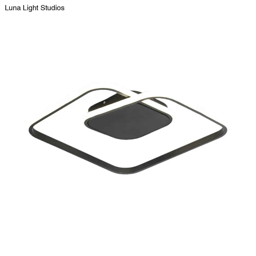 Sleek Metallic Square Led Ceiling Flush Mount Light In Black/White/Gold Shades With Warm/White/3