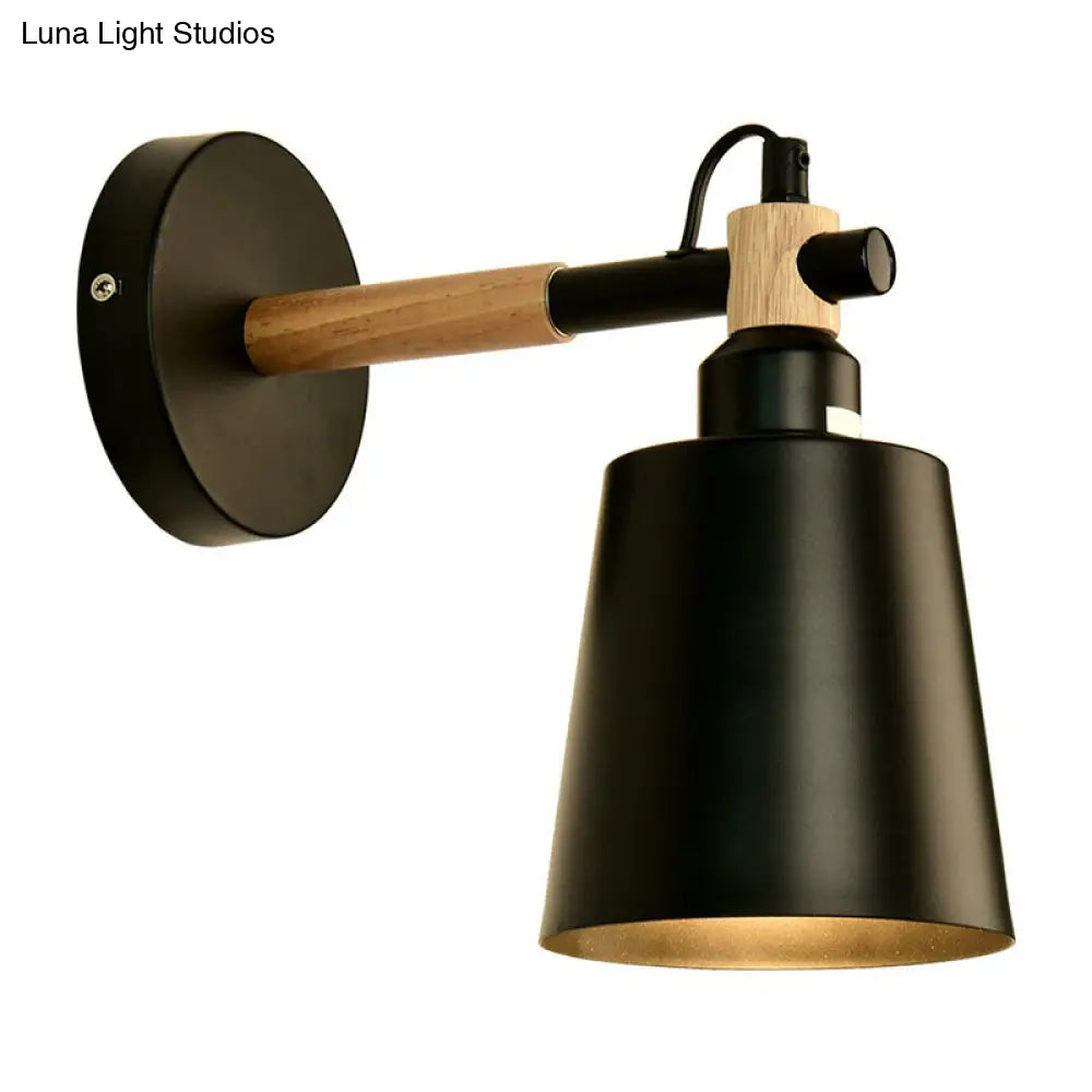 Sleek Metallic Wall Light With Tapered Shade - Stylish 1 Head Fixture For Bedroom