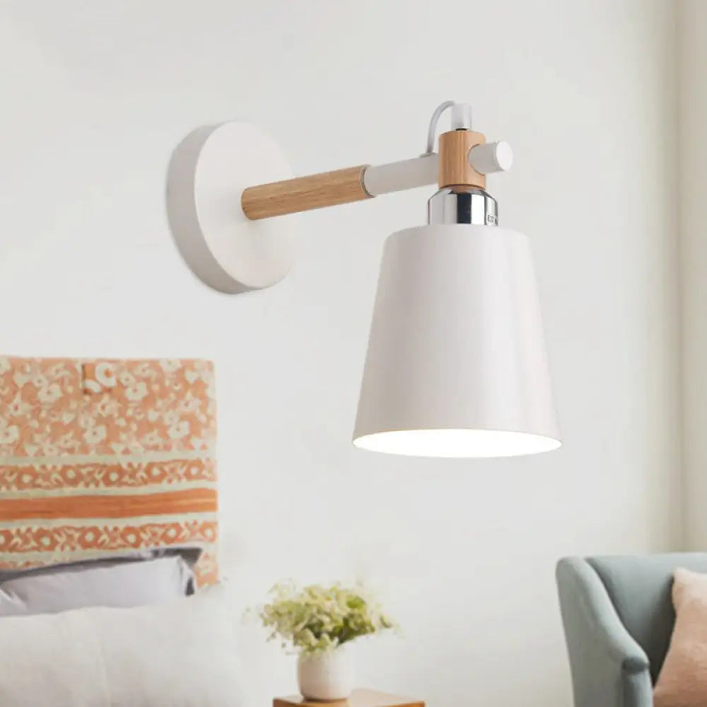 Sleek Metallic Wall Light With Tapered Shade - Stylish 1 Head Fixture For Bedroom White