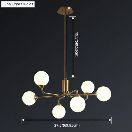 Sleek Modos Chandelier: Simplicity White Glass Ceiling Light With Brass Finish For Living Room