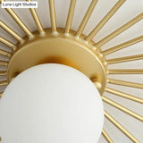 Sleek Opal Glass Semi-Flush Mount Ceiling Light For Foyer - Golden Sunburst Design