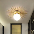 Sleek Opal Glass Semi-Flush Mount Ceiling Light For Foyer - Golden Sunburst Design Gold