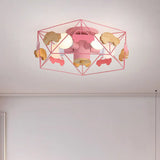 Sleek Pentagon Frame Semi-Mount Metal Lighting Macaron In Grey/Green/Pink Finish – 5 Bulbs