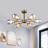 Sleek Postmodern 6-Light Glass Brass Ceiling Lamp For Dining Table Clear