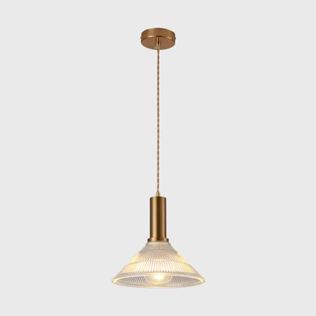 Sleek Single-Bulb Hanging Lamp With Ribbed Glass Shade: Elegant Pendant Light For Bedrooms Brass /