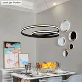 Sleek Spiral Line Chandelier: Black/White 18’/23.5’ Wide Led Pendant Lamp In Warm/White Light