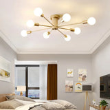 Sleek Sputnik Ceiling Light For Living Room - Metal Semi Flush Mount Chandelier 8 / Gold