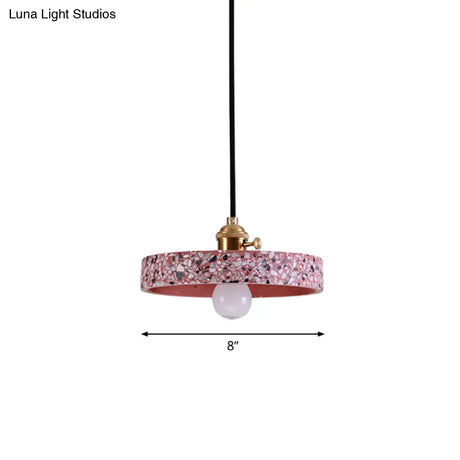 Sleek Terrazzo Single Pendant Lamp: Round Bedside Hanging Light Fixture With Rotary Switch