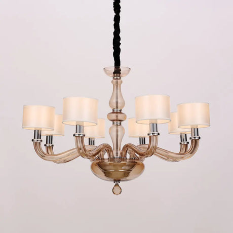 Sleek Traditionary Spuntik Chandelier Light With 6/8/12 Amber Glass Pendant Lamp Heads & White