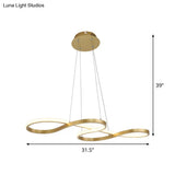Sleek Twist Pendant Chandelier With Gold Finish - 24.5 To 31.5 Wide Led Hanging Lamp For Dining