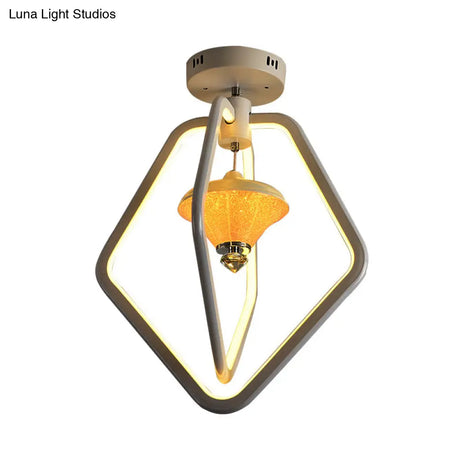 Sleek White Acrylic Led Ceiling Light For Corridor - Dual - Pentagon Semi - Flush Mount