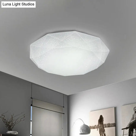 Sleek White Diamond Ceiling Fixture W/ Integrated Led Flush Mount For Living Room - Acrylic Shade