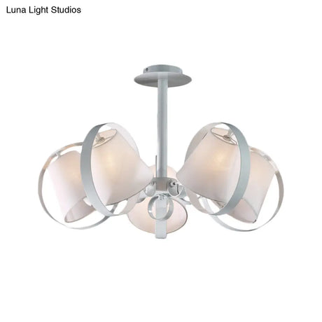 Sleek White Kitchen Flush Mount With 5 Fabric - Head Semi Light And Metal Cage