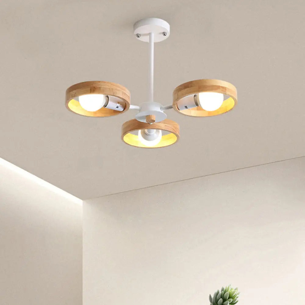 Sleek Wooden Circle Chandelier Pendant Light For Bedroom Decor 3 / White