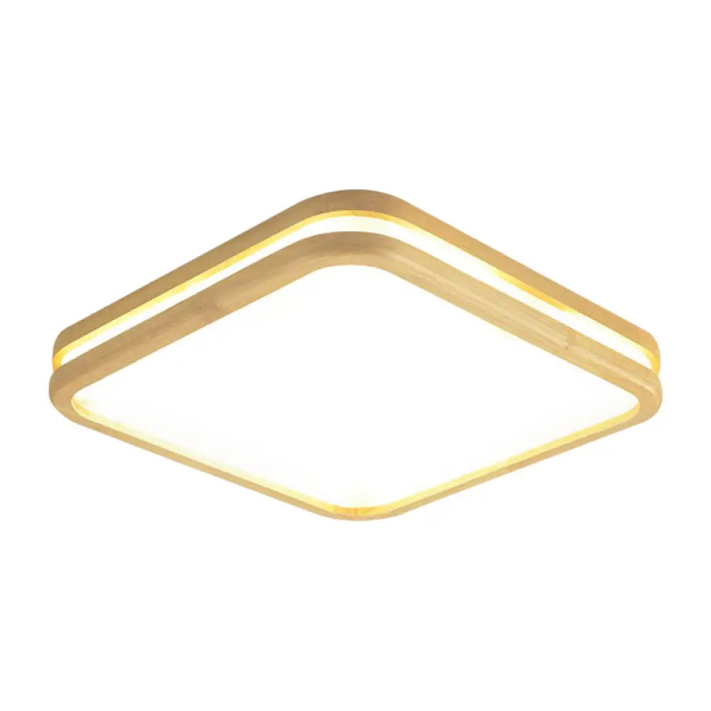 Slim Panel Square Ceiling Mount Light: Wood Edge Simple Style Led Lamp - Beige (18/26 Inch Wide)