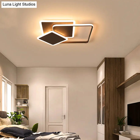 Slim Square Flush Led Coffee Lamp - Modern 19’/21.5’ Wide Acrylic Ceiling Mount Light