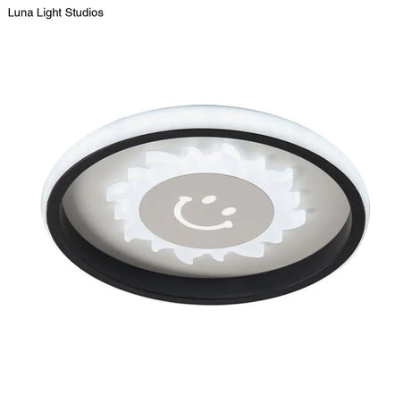Smile/Anchor/Panda Pattern Circular Led Flush Ceiling Mount Lamp In Cartoon Acrylic Black