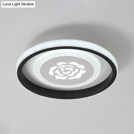 Smile/Anchor/Panda Pattern Circular Led Flush Ceiling Mount Lamp In Cartoon Acrylic Black