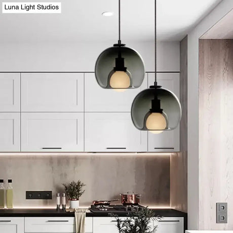 Smoke/Cognac Glass Dual Hemisphere Pendant - Minimalist 1 Light Ceiling Lamp