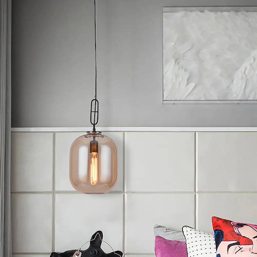 Smoke Gray/Cognac Glass Industrial Ceiling Pendant Lamp - 1 Head 10’/14’ Wide Cognac / 10’