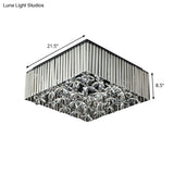 Smoke Gray Crystal Flush Mount With Flower Droplet - 7 Head Modern Light Fixture For Bedrooms