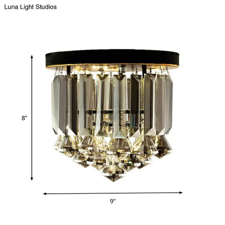 Smoke Gray Crystal Flushmount Ceiling Light - Simple Hallway Lighting With 1 Bulb
