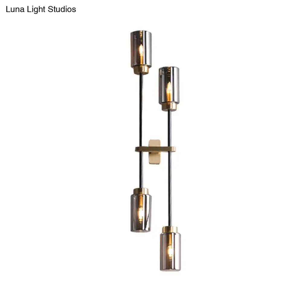 Smoke Gray Glass Modernist Cylinder Sconce - Wall Mounted Lamp With 4 Heads For Bedroom
