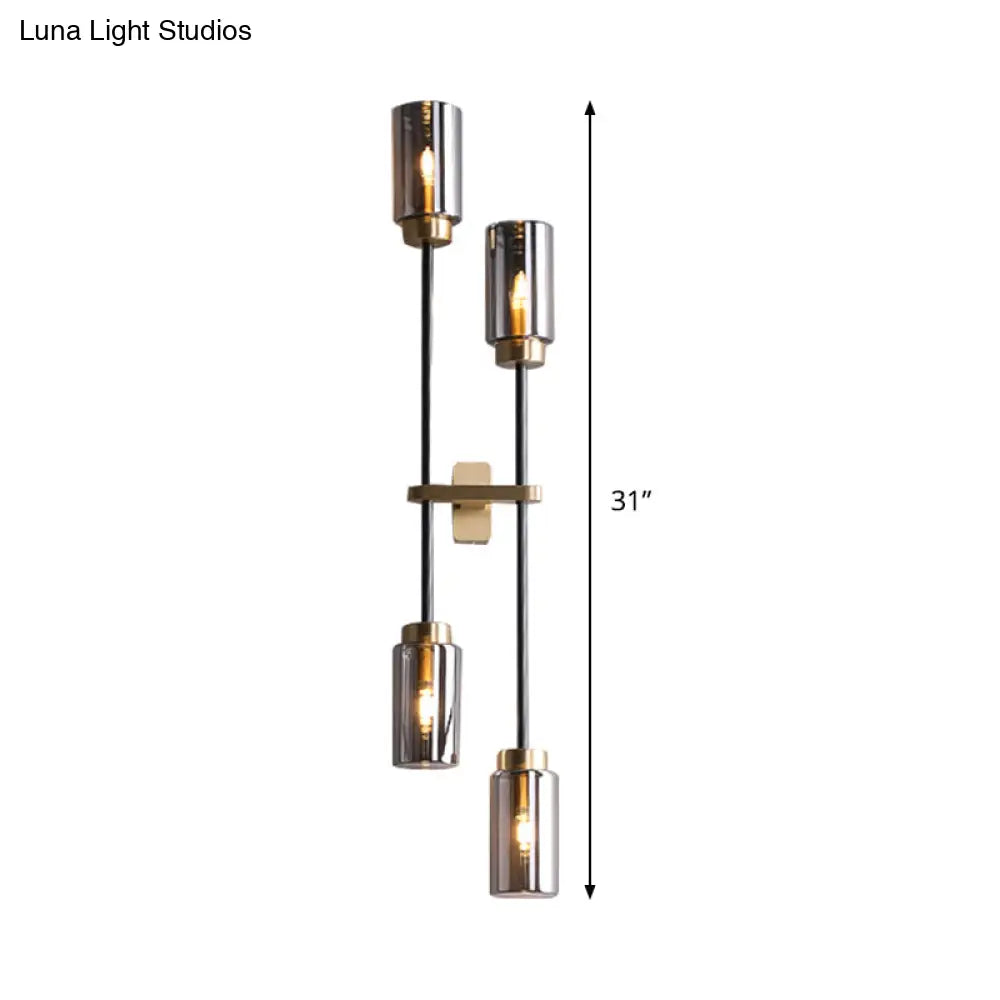 Smoke Gray Glass Modernist Cylinder Sconce - Wall Mounted Lamp With 4 Heads For Bedroom