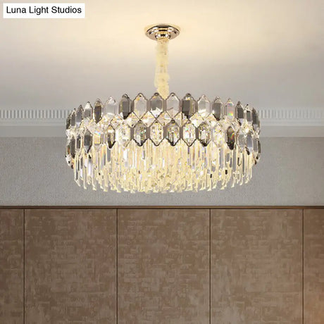 Smoke Grey Crystal Tiered Chandelier - Modern Luxe Hanging Light For Living Room