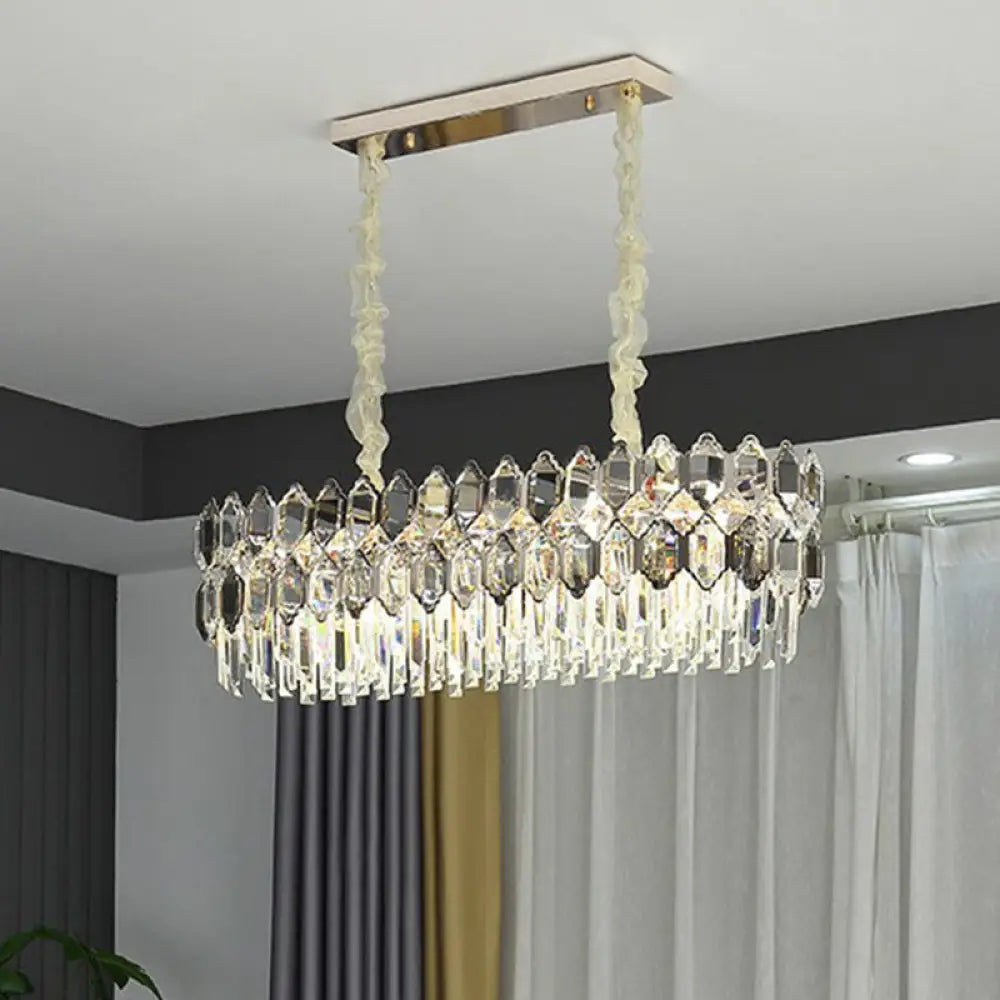 Tiered crystal chandelier suitable for a tall two-story foyer
