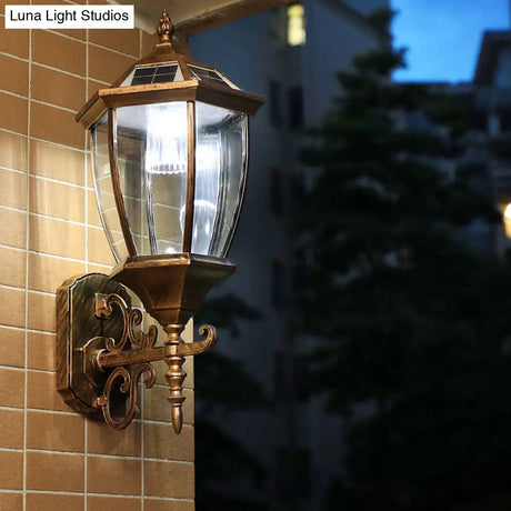 Solar Vintage House Wall Light With Metal Frame Glass Shade And Led Bulb - Outdoor Mounted Lamp