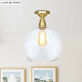 Spherical Brass Industrial Semi Flush Light: Clear/Amber Glass Ceiling Mount 8’/10’/12’ Wide