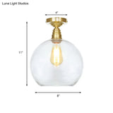 Spherical Brass Industrial Semi Flush Light: Clear/Amber Glass Ceiling Mount 8’/10’/12’ Wide