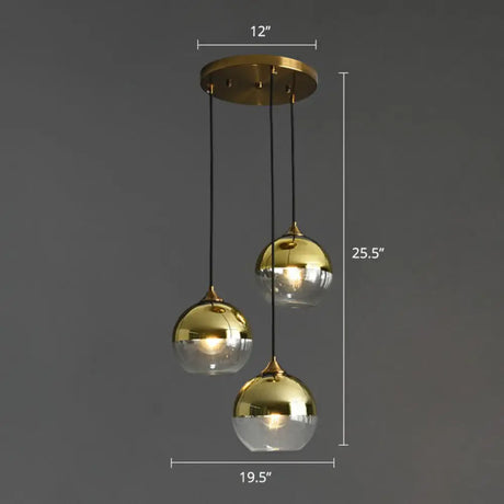 Spherical Multi-Glass Ceiling Lamp With 3 Lights For Modern Dining Room Suspension Gold / Round