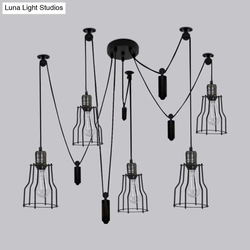 Spider Pendant Light With Wire Guard Shade - Farmhouse Style