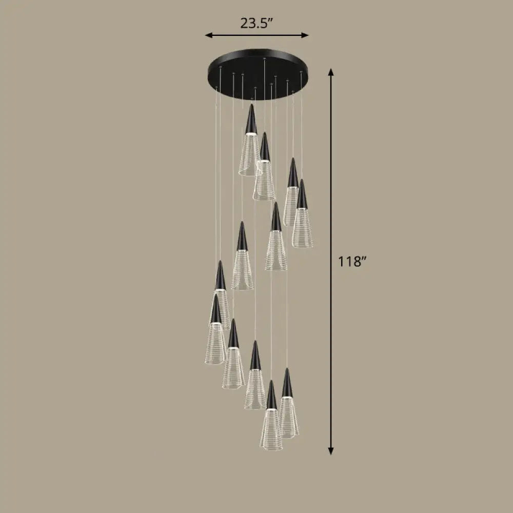 Spiral Conical Pendant Light For Modern Stairwells 12 / Black Warm