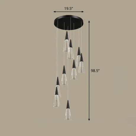 Spiral Conical Pendant Light For Modern Stairwells 9 / Black White