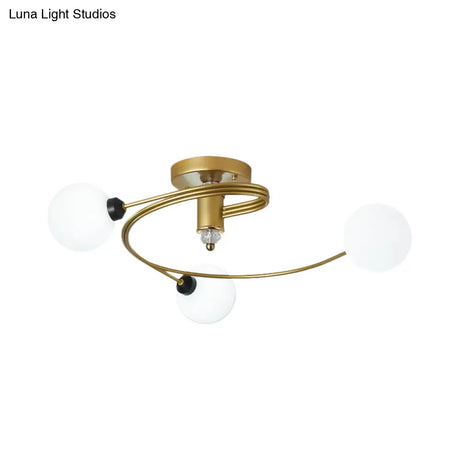 Spiral Semi Flush Traditional Glass/Crystal Bedroom Ceiling Light Fixture - Brass Finish