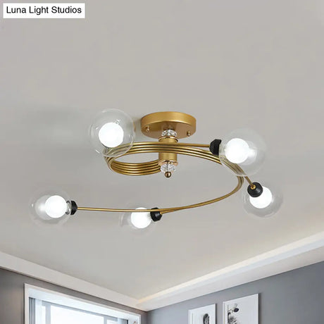 Spiral Semi Flush Traditional Glass/Crystal Bedroom Ceiling Light Fixture - Brass Finish
