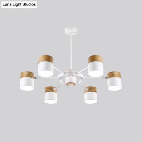 Splicing Cylinder Rotatable Chandelier: Macaron Iron 6-Head Ceiling Hanging Light In