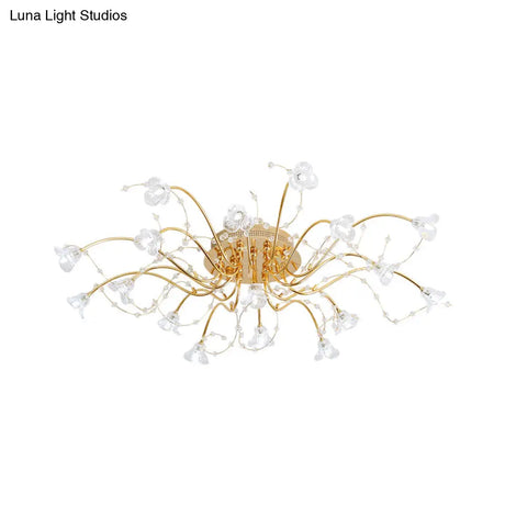 Sputnik Crystal Semi Flush Ceiling Light Fixture In Gold With 17/21 Bulbs - Contemporary Design