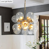 Sputnik Dinette Clear Glass Chandelier: Contemporary Gold Suspension Lamp With 12 Bulbs