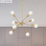 Sputnik Hanging Chandelier Light - Industrial Metal 6/8/10 Bulb Living Room Pendant In Brass/Chrome