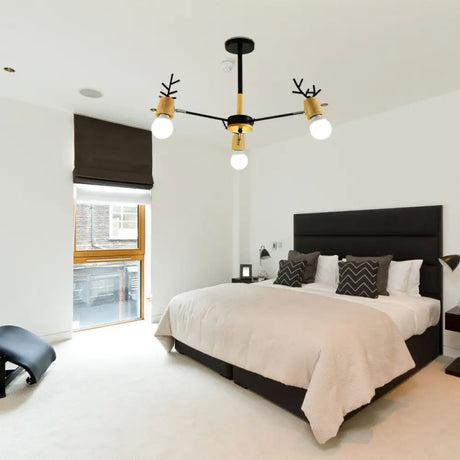 Sputnik Metal Chandelier - Modern Ceiling Hang Fixture With Bare Bulb For Bedroom 3/6/8 Lights