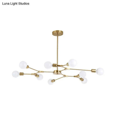 Sputnik Modern Chandelier With White Glass Shade - Metal Pendant Light Fixture
