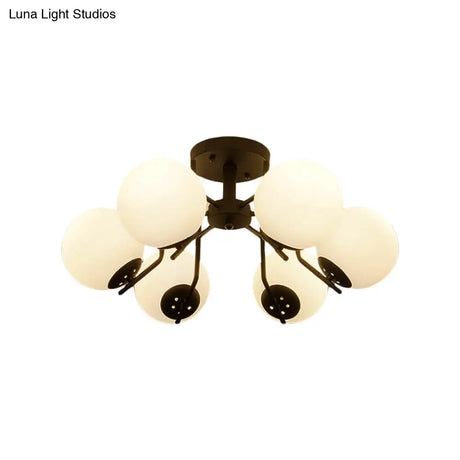 Sputnik Semi Flush Light: 3/5/6 Lights White Glass Ceiling Fixture For Living Room