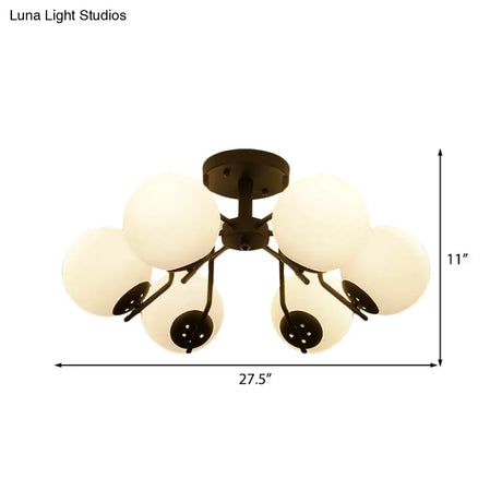 Sputnik Semi Flush Light: 3/5/6 Lights White Glass Ceiling Fixture For Living Room