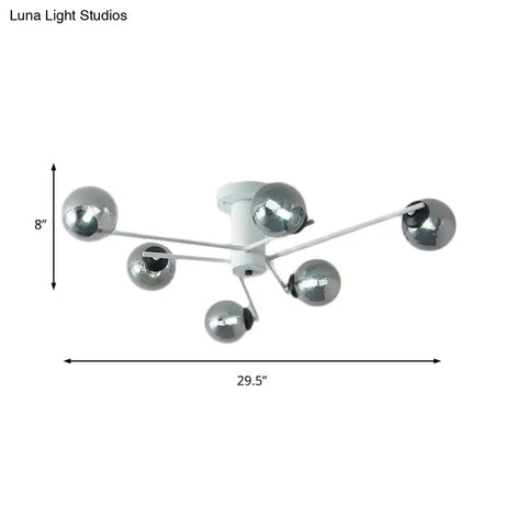 Sputnik Semi Flush Mount Silver Glass Ceiling Light Fixture - Modern Postmodern Design With 6/8/10