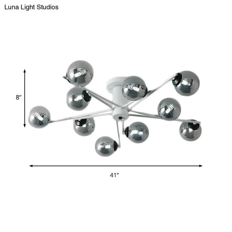 Sputnik Semi Flush Mount Silver Glass Ceiling Light Fixture - Modern Postmodern Design With 6/8/10